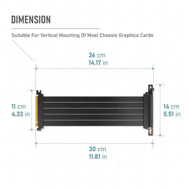 Alt view image 4 of 7 - WRIARICH PCIe Gen4 x16 Extreme Flexible GPU Riser Cable, Right Angle PCIe 4.0 Extension Card, 11.8 Inch (30cm) Full Speed Graphics Card Extender