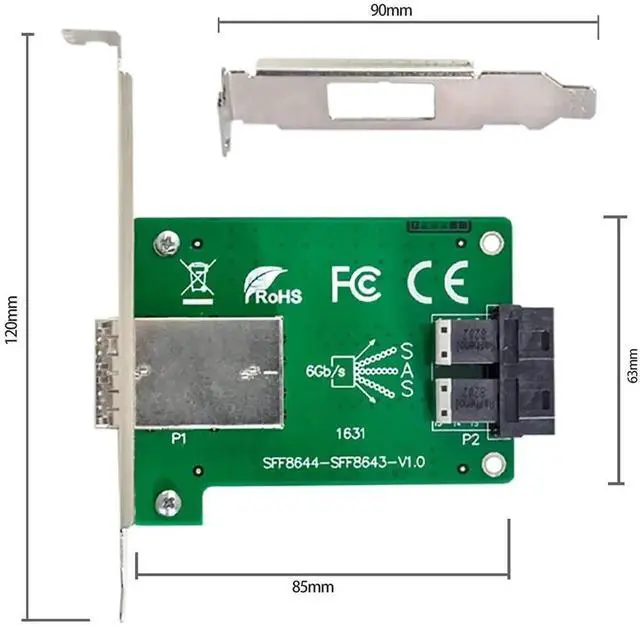 Alt view image 3 of 7 - WRIARICH Mini SAS HD SFF-8644 to Dual SFF-8643 Adapter Card with Full Height Bracket, External SFF8644 to Internal 2 Port SFF8643 Mini SAS Server Data Converter for Storage RAID Card