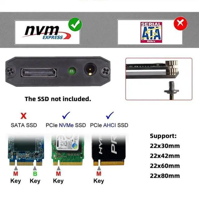 Alt view image 7 of 7 - WRIARICH Oculink SFF-8612/SFF-8611 to M.2 NVMe Adapter, PCIe 4.0 x4 64Gbps M-Key SSD Enclosure for 2280