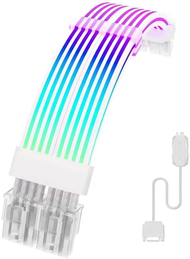 Main image of WRIARICH 2×PCIe 8(6+2)Pin ARGB GPU Power Extension Cable, 5V 3Pin Addressable RGB Synchronizable Strimer Cord, Four-Sided Full Lighting, White Design for Custom Gaming PC Builds