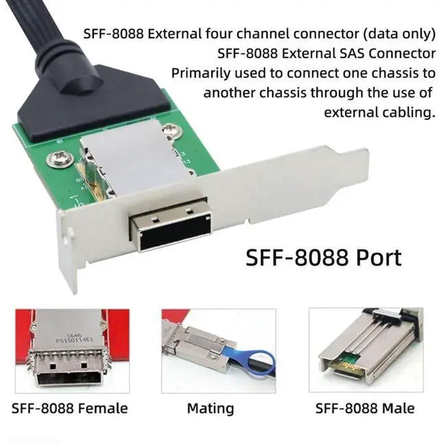 Alt view image 6 of 7 - WRIARICH External SFF-8088 to SFF-8088 Standard Mini SAS Extension Cable with Low Profile PCBA Bracket, 26Pin SAS2.0 High-Speed Storage Interconnect Cable for Server RAID HBA & Data Center JBOD