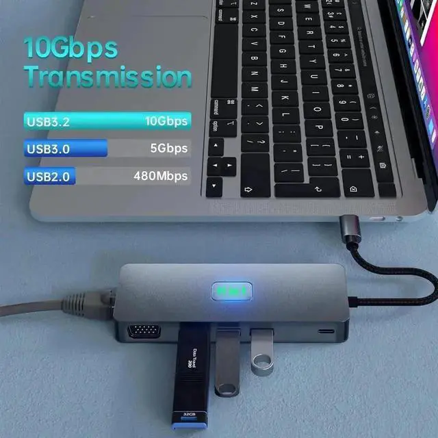 Alt view image 5 of 7 - WRIARICH 11 in 1 Triple Monitor USB C Docking Station, Multiport Hub with DP, HDMI, VGA, Gigabit Ethernet, 100W PD Charging, 3×10Gbps USB3.2, SD TF Card Reader & 3.5mm Audio Jack for All USB-C Laptops