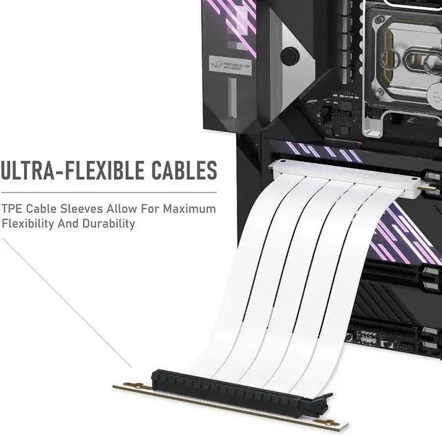 Alt view image 4 of 6 - WRIARICH PCIe Gen 4 x16 Extreme Flexible GPU Riser Cable, 20cm(7.87in) Right Angle Connector, High Speed PCIe 4.0 Extension Cord, White, Compatible with RTX 3090/3090Ti/4080/4090 Graphics Cards