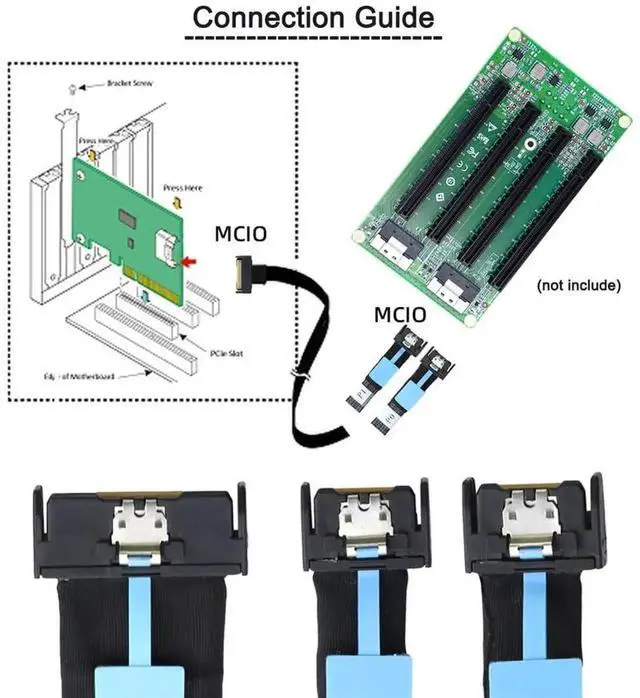 Alt view image 7 of 7 - WRIARICH PCIe 5.0 MCIO STR 74Pin 8i Male to Dual 38Pin MCIO Male Splitter Extension Cable, 50cm Mini Cool Edge IO Data Cable