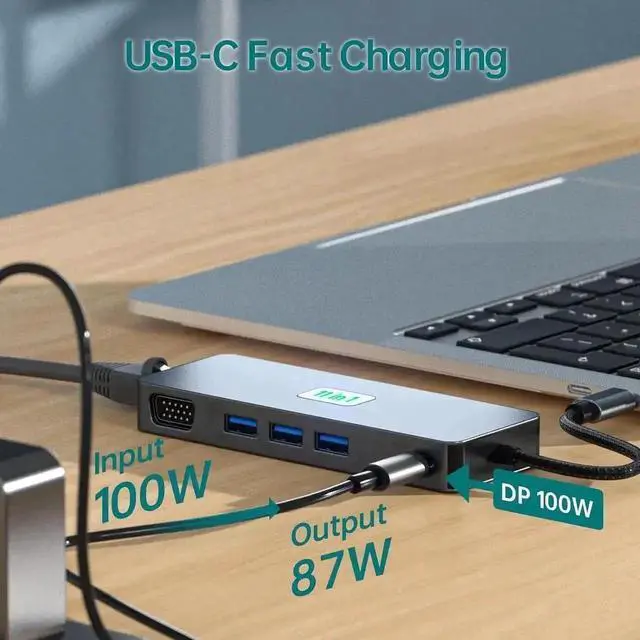 Alt view image 6 of 7 - 11 in 1 USB C Triple Monitor Docking Station, Multiport Adapter Dongle with 4K60 HDMI DP VGA, 100W PD, Gigabit Ethernet, 3 USB3.2, SD/TF, 3.5mm Mic Audio, Compatible with MacBook Dell HP Lenovo USB-C