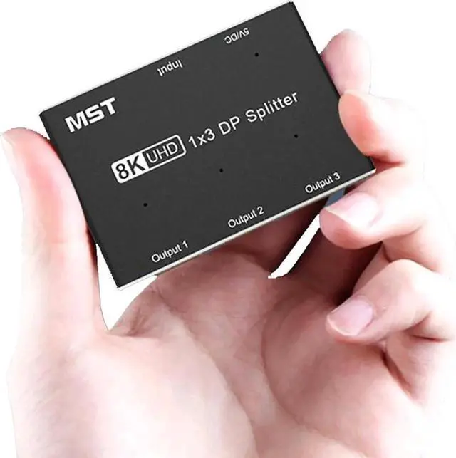 Alt view image 2 of 7 - WRIARICH 1 in 3 Out DisplayPort Splitter Hub, 8K@30Hz 4K@120Hz DP MST SST Converter Adapter, 1x3 DP Splitter for Ultra HD Source to 3 Monitors