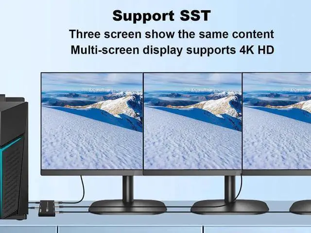 Alt view image 4 of 7 - WRIARICH 1 in 3 Out DisplayPort Splitter Hub, 8K@30Hz 4K@120Hz DP MST SST Converter Adapter, 1x3 DP Splitter for Ultra HD Source to 3 Monitors