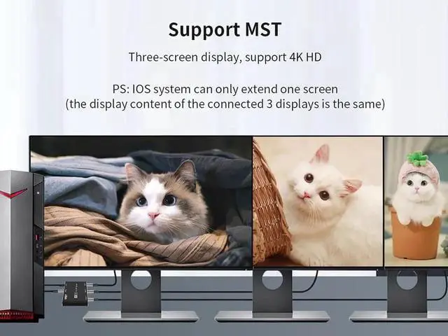 Alt view image 5 of 7 - WRIARICH 1 in 3 Out DisplayPort Splitter Hub, 8K@30Hz 4K@120Hz DP MST SST Converter Adapter, 1x3 DP Splitter for Ultra HD Source to 3 Monitors