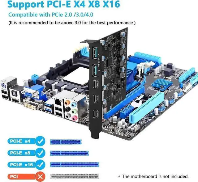 Alt view image 4 of 7 - WRIARICH PCIe USB 3.2 Gen2 Expansion Card, 5-Port 10Gbps Super Speed PCI Express Hub Adapter (3×USB-C + 2×USB-A), Compatible Windows XP/Vista/7/8/10/11