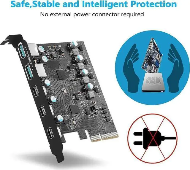 Alt view image 7 of 7 - WRIARICH PCIe USB 3.2 Gen2 Expansion Card, 5-Port 10Gbps Super Speed PCI Express Hub Adapter (3×USB-C + 2×USB-A), Compatible Windows XP/Vista/7/8/10/11
