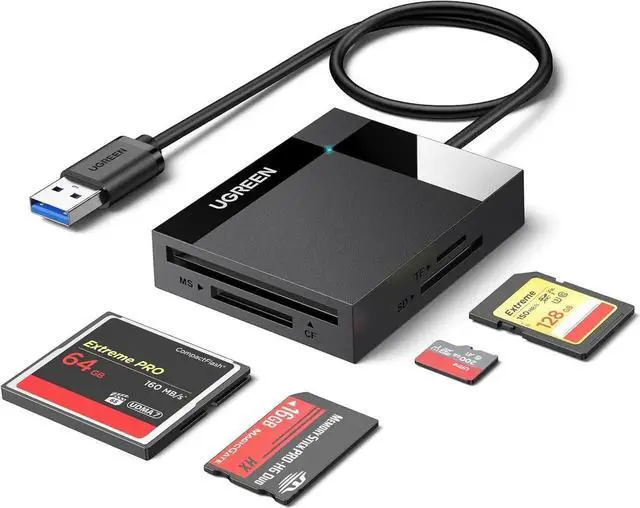 Main image of WRIARICH USB 3.0 SD Card Reader Hub Adapter, 5Gbps Speed Simultaneously Read 4 Cards, Supports CF CFI TF SDXC SDHC SD MMC Micro SDXC Micro SDHC MS UHS-I Cards, Black