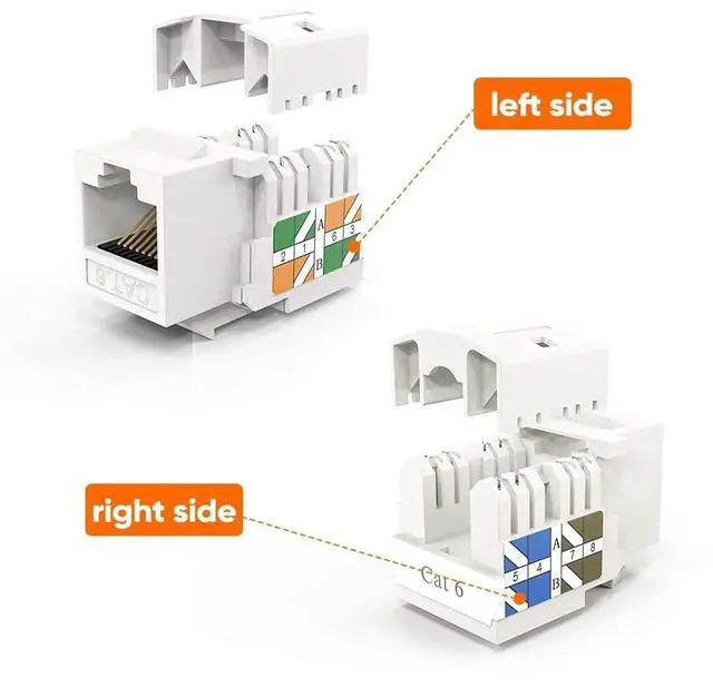 Alt view image 3 of 7 - WRIARICH 40 Pack White Cat6 RJ45 Keystone Jacks, Cat6 Modular Female Ethernet Wall Port Connectors