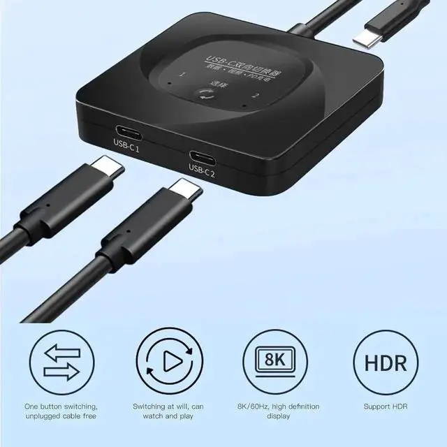 Alt view image 4 of 7 - WRIARICH Bi-Directional USB-C Switch Selector, 2 In 1 Out / 1 In 2 Out Type-C Splitter, 8K@60Hz Video, USB3.1 Gen2 10Gbps Data, 100W PD Charging with LED Indicator for PC, Laptop, Monitor