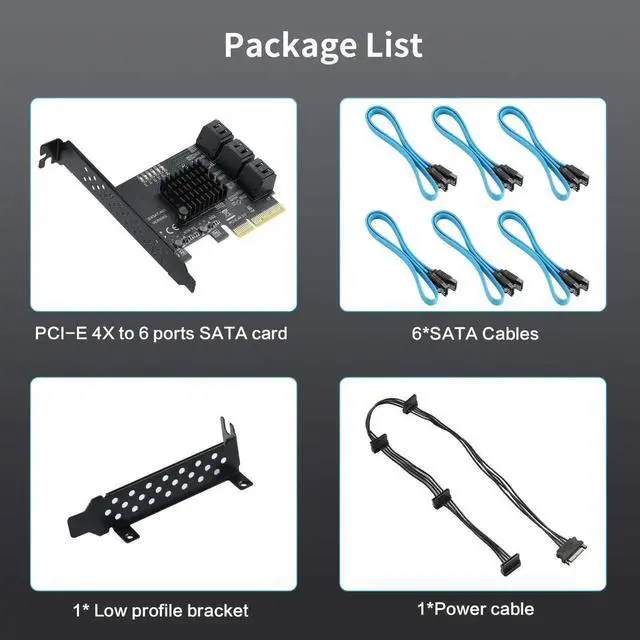 Alt view image 4 of 7 - WRIARICH PCIe 4X to 6 SATA Expansion Card, 6Gbps SATA3.0 Controller with LED Indicator, 6 SATA Cables & 15PIN Power Cable for Windows Linux