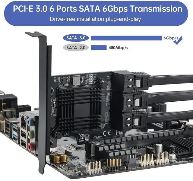 Alt view image 6 of 7 - WRIARICH 6 Ports PCIe to SATA 3.0 Expansion Card, 6Gbps SATA III Adapter with ASM1166 Chipset