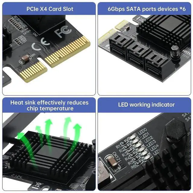 Alt view image 4 of 7 - WRIARICH 6 Ports PCIe to SATA 3.0 Expansion Card, 6Gbps SATA III Adapter with ASM1166 Chipset