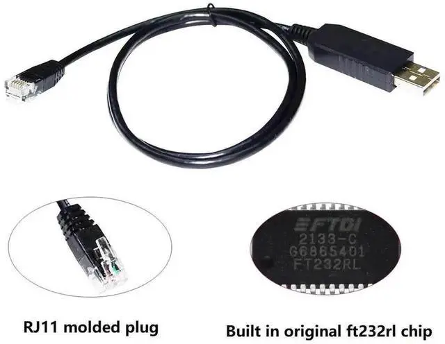 Alt view image 5 of 6 - WRIARICH 1.8M FTDI FT232RL USB to RS232 RJ11/RJ12 6P4C Console Debug Cable Compatible LMACR21D for MEGA-FABS D1 Servo Driver