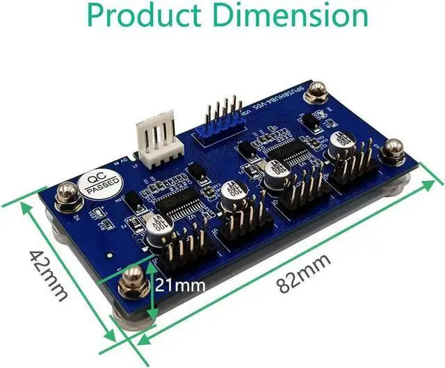 Alt view image 3 of 6 - WRIARICH 9-Pin USB 2.0 Header Splitter, 1 to 4 Female Extension Cable, Motherboard Internal 2 to 8-Port USB Hub with Power Supply & Magnetic Base