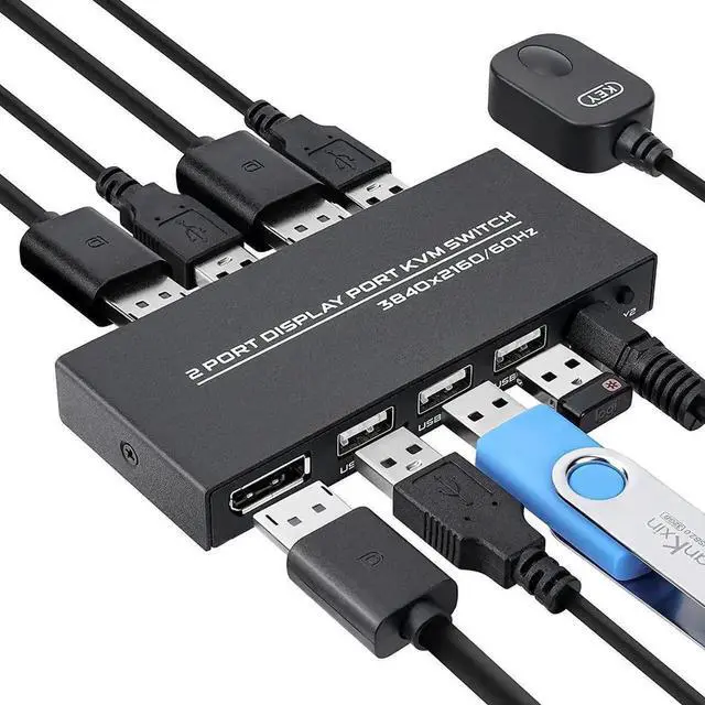 Alt view image 4 of 6 - WRIARICH 2 Port DisplayPort KVM Switch 4K@60Hz, 2 Laptops/PCs Share One Monitor Keyboard Mouse, Includes 2 DP Cables & 2 USB Cables