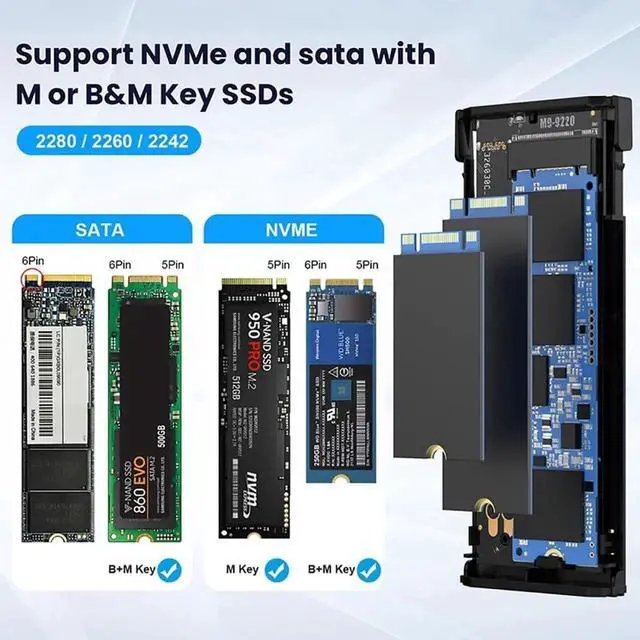 Alt view image 3 of 7 - WRIARICH RTL9220 USB3.2/USB4 20Gbps Type-C to M.2 NVMe/SATA SSD PCBA Board, Fits 2242/2260/2280 M-Key NGFF SSD