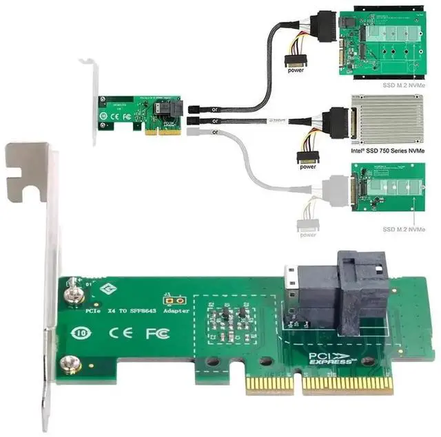 Alt view image 2 of 7 - PCIe 4.0 x4 SFF-8643 Host Adapter Card Kit, PCI-E X4 to SFF-8643 Mini SAS HD Riser Card + SFF-8643 to SFF-8639 U.2 NVMe Extension Cable Set, for Motherboard 2.5" U.2 SFF-8639 SSD Storage Expansion