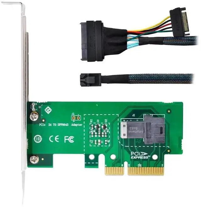 Alt view image 3 of 7 - PCIe 4.0 x4 SFF-8643 Host Adapter Card Kit, PCI-E X4 to SFF-8643 Mini SAS HD Riser Card + SFF-8643 to SFF-8639 U.2 NVMe Extension Cable Set, for Motherboard 2.5" U.2 SFF-8639 SSD Storage Expansion