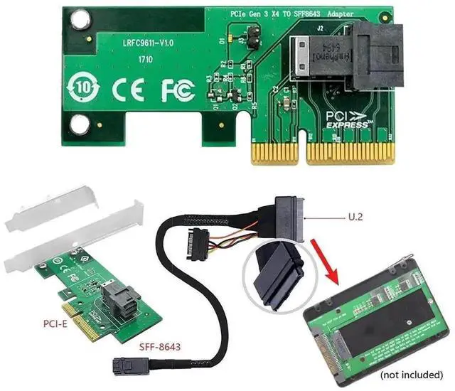 Alt view image 6 of 7 - PCIe 4.0 x4 SFF-8643 Host Adapter Card Kit, PCI-E X4 to SFF-8643 Mini SAS HD Riser Card + SFF-8643 to SFF-8639 U.2 NVMe Extension Cable Set, for Motherboard 2.5" U.2 SFF-8639 SSD Storage Expansion
