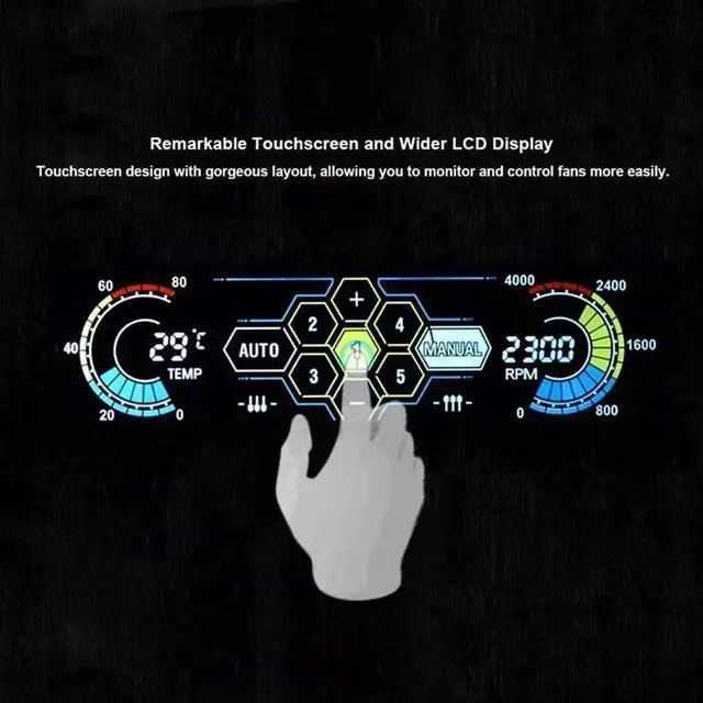 Alt view image 2 of 5 - WRIARICH 5.25 Inch Touch Screen PC Fan Speed Controller Front Panel, 5-Channel Cooling Regulator with Temperature Monitoring, RPM Display & Fan Failure Alarm