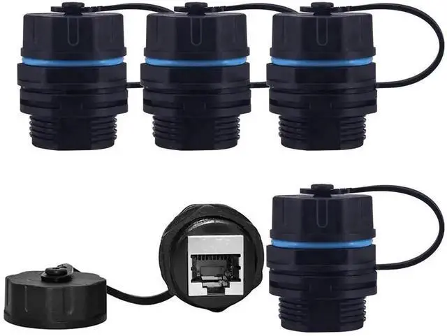 Main image of WRIARICH 5 PCS IP67 Panel Mount Shielded Waterproof RJ45 Female to Female Coupler with Dust Caps, Pure Copper Outdoor LAN Cable Extender, Compatible with Cat5/Cat5e/Cat6/Cat6A/Cat7 Ethernet Cables