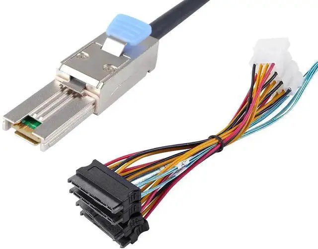 Main image of WRIARICH 2M 6.6FT Mini-SAS SFF-8088 26Pin to 4×SFF-8482 29Pin SAS Splitter Cable with Integrated Power Connector, External RAID Cable for Server Hard Drives Storage Arrays