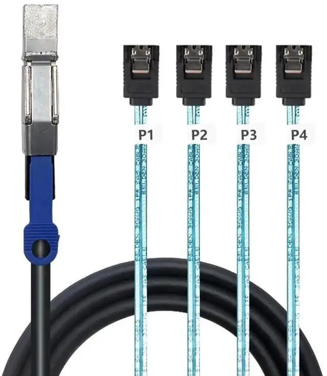 Main image of WRIARICH Mini SAS HD SFF-8644 with IC Chip to 4×SATA 7Pin Breakout Cable, 6Gbps Server Storage Interconnect Wire, 28AWG High-Purity Copper, 2M Length