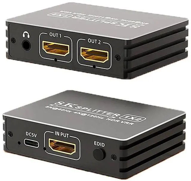 Main image of WRIARICH HDMI 2.1 1 in 2 Out Splitter 8K@60Hz 4K@120Hz 48Gbps Mirror Dual Monitor Splitter with 3.5mm Audio Extractor EDID HDCP2.3 Dolby Vision HDR10+ 3D for PS5 SkyQ Xbox NVIDIA AMD Switch