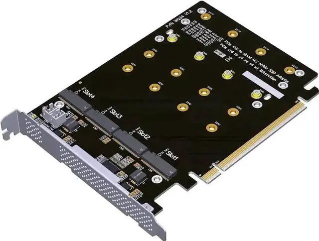 Main image of WRIARICH PCIe 4.0 x16 to 4 M.2 NVMe SSD Expansion Card, Gen4 Full Speed 1-to-4 Quad NVMe Adapter Supports 2242/2260/2280/22110 SSD (Without Heatsink)