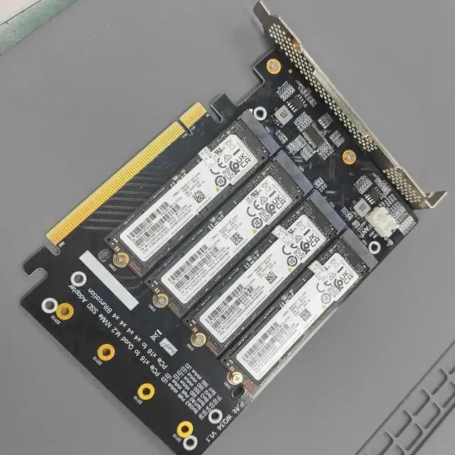 Alt view image 5 of 7 - WRIARICH PCIe 4.0 x16 to 4 M.2 NVMe SSD Expansion Card, Gen4 Full Speed 1-to-4 Quad NVMe Adapter Supports 2242/2260/2280/22110 SSD (Without Heatsink)