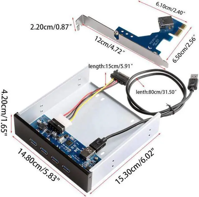 Alt view image 3 of 3 - WRIARICH 4-Port USB 3.0 Front Panel Hub Combo, PCI-E USB 3.0 Expansion Card + 5.25 Inch Optical Drive Bay Splitter Adapter for Desktop PC Case