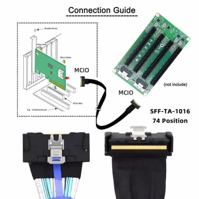 Alt view image 3 of 7 - WRIARICH 35CM Angled PCIe 5.0 MCIO Mini Cool Edge IO Extension Cable, SFF-8654 8i 74Pin Male to Male Server High-Speed Extender Cord