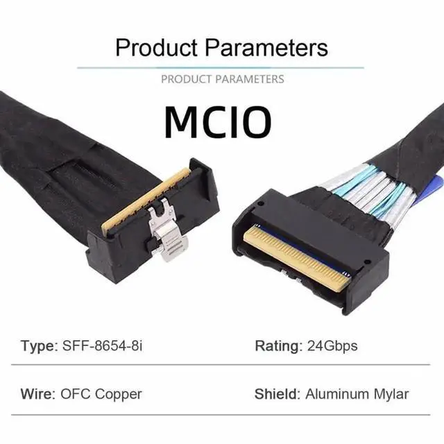 Alt view image 2 of 7 - WRIARICH 35CM Angled PCIe 5.0 MCIO Mini Cool Edge IO Extension Cable, SFF-8654 8i 74Pin Male to Male Server High-Speed Extender Cord