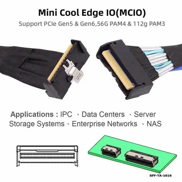 Alt view image 4 of 7 - WRIARICH 35CM Angled PCIe 5.0 MCIO Mini Cool Edge IO Extension Cable, SFF-8654 8i 74Pin Male to Male Server High-Speed Extender Cord