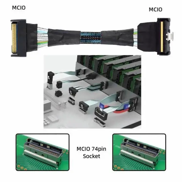 Alt view image 6 of 7 - WRIARICH 35CM Angled PCIe 5.0 MCIO Mini Cool Edge IO Extension Cable, SFF-8654 8i 74Pin Male to Male Server High-Speed Extender Cord