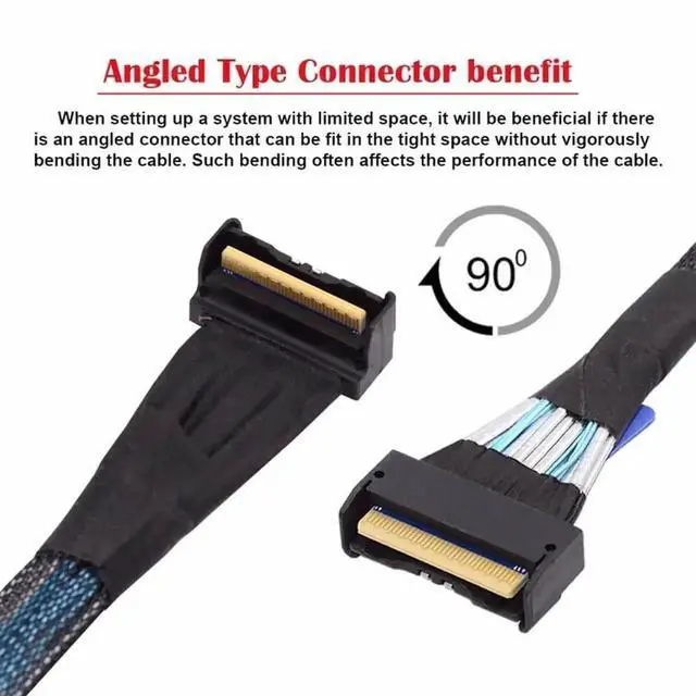 Alt view image 5 of 7 - WRIARICH 35CM Angled PCIe 5.0 MCIO Mini Cool Edge IO Extension Cable, SFF-8654 8i 74Pin Male to Male Server High-Speed Extender Cord