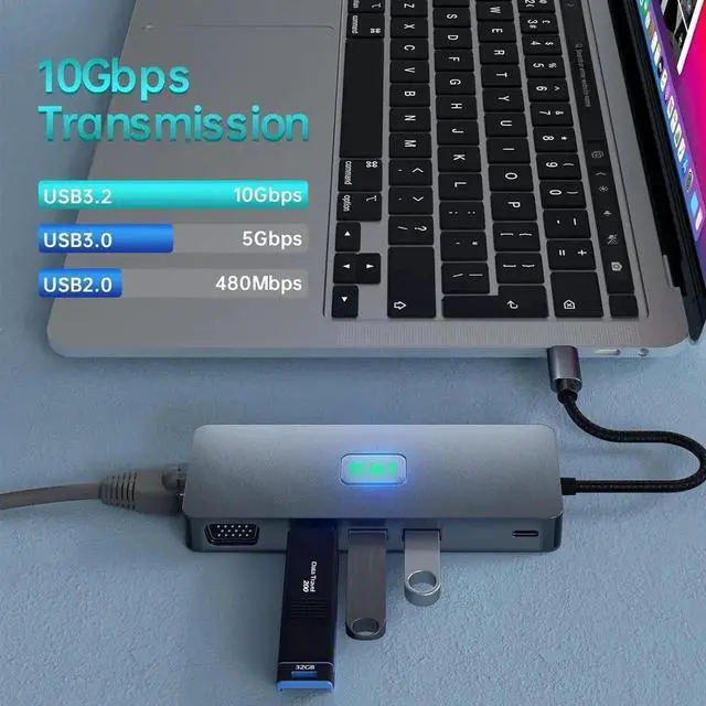 Alt view image 6 of 7 - WRIARICH 11 in 1 USB C Docking Station Multiport Adapter, 10Gbps USB3.2 Gen2, 4K60Hz HDMI, DP, 1080P VGA, 1000Mbps LAN, 100W PD, SD/TF Card Reader for Laptops Surface Phones Tablets