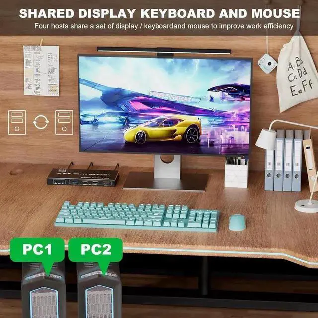 Alt view image 2 of 7 - WRIARICH 2 Port HDMI USB 3.0 KVM Switch 8K@60Hz, 2 In 1 Out KVM Switcher for 2 PCs Share 1 Monitor Keyboard Mouse Printer Scanner, With Desktop Controller