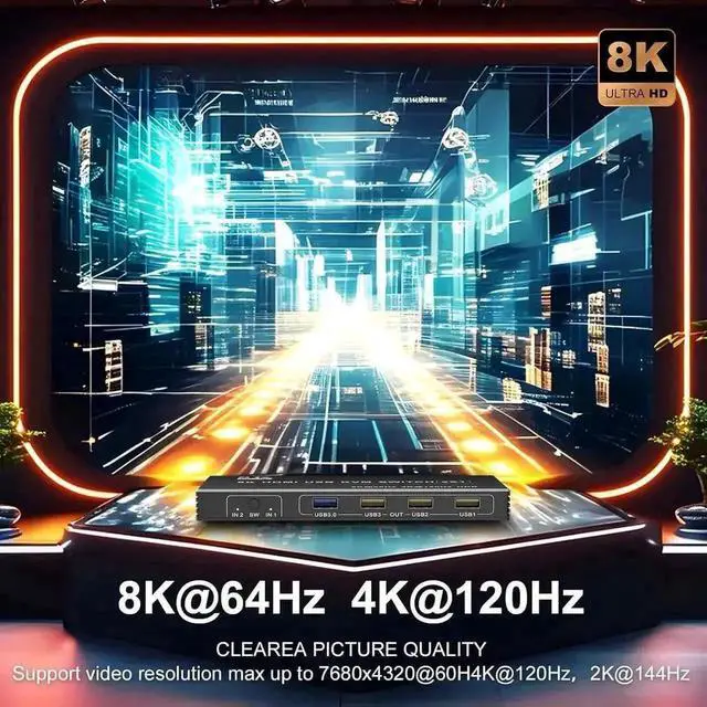 Alt view image 3 of 7 - WRIARICH 2 Port HDMI USB 3.0 KVM Switch 8K@60Hz, 2 In 1 Out KVM Switcher for 2 PCs Share 1 Monitor Keyboard Mouse Printer Scanner, With Desktop Controller