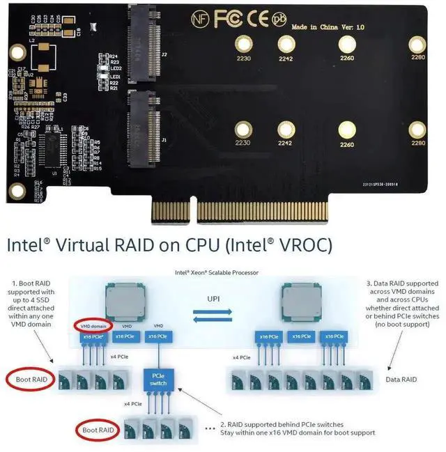 Alt view image 3 of 7 - WRIARICH Dual M.2 to PCIe 3.0 X8 Adapter Card for NVME & AHCI SSD