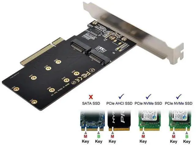 Alt view image 4 of 7 - WRIARICH Dual M.2 to PCIe 3.0 X8 Adapter Card for NVME & AHCI SSD