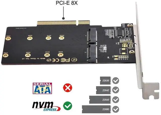 Alt view image 6 of 7 - WRIARICH Dual M.2 to PCIe 3.0 X8 Adapter Card for NVME & AHCI SSD