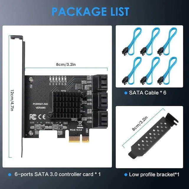 Alt view image 2 of 7 - WRIARICH ASM1166 6-Port PCIe SATA 3.0 Expansion Card, 6Gbps with 6 SATA Cables & Low Profile Bracket