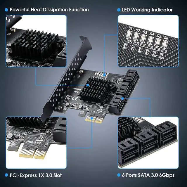 Alt view image 6 of 7 - WRIARICH ASM1166 6-Port PCIe SATA 3.0 Expansion Card, 6Gbps with 6 SATA Cables & Low Profile Bracket