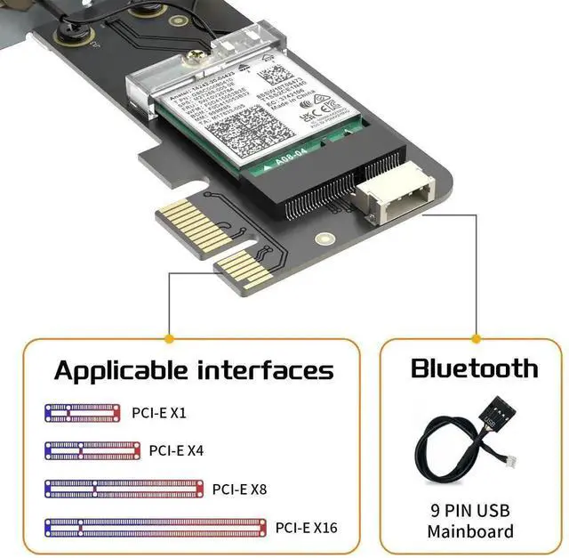 Alt view image 2 of 7 - WRIARICH WiFi 6E AX210 PCIe Wireless Adapter with Bluetooth 5.3, Tri-Band 6GHz/5.8GHz/2.4GHz Desktop WiFi Card, AX210NGW Chip, OFDMA MU-MIMO WPA3, Low Profile Bracket, Windows 10/11 64-bit