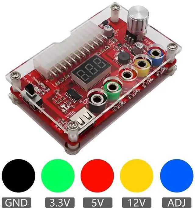 Alt view image 5 of 6 - WRIARICH 2 Pack 24Pin ATX PSU Breakout Board with Acrylic Housing Kit, Adjustable Voltage Bench Power Module, Supports Fixed 3.3V/5V/12V & 1.8V10.8V Adjustable Output